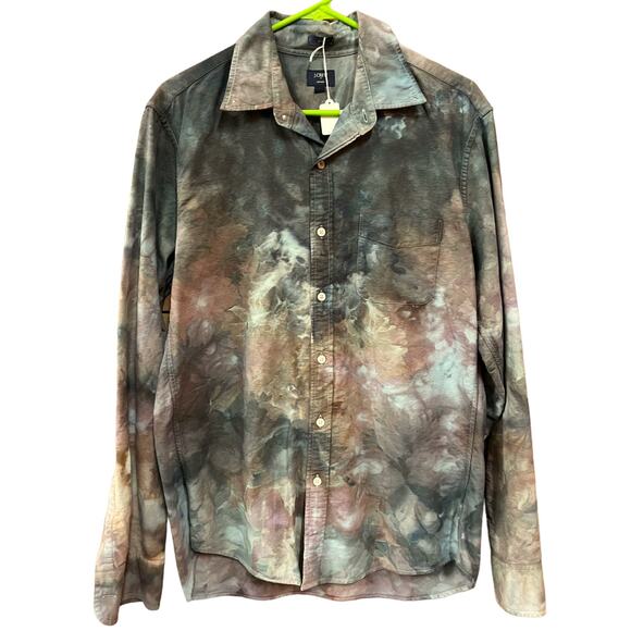 SOLD Upcycled Mens Large Button Down Shirt | Earthy Tie Dye | Ice Dyed | Casual - Picture 1 of 5